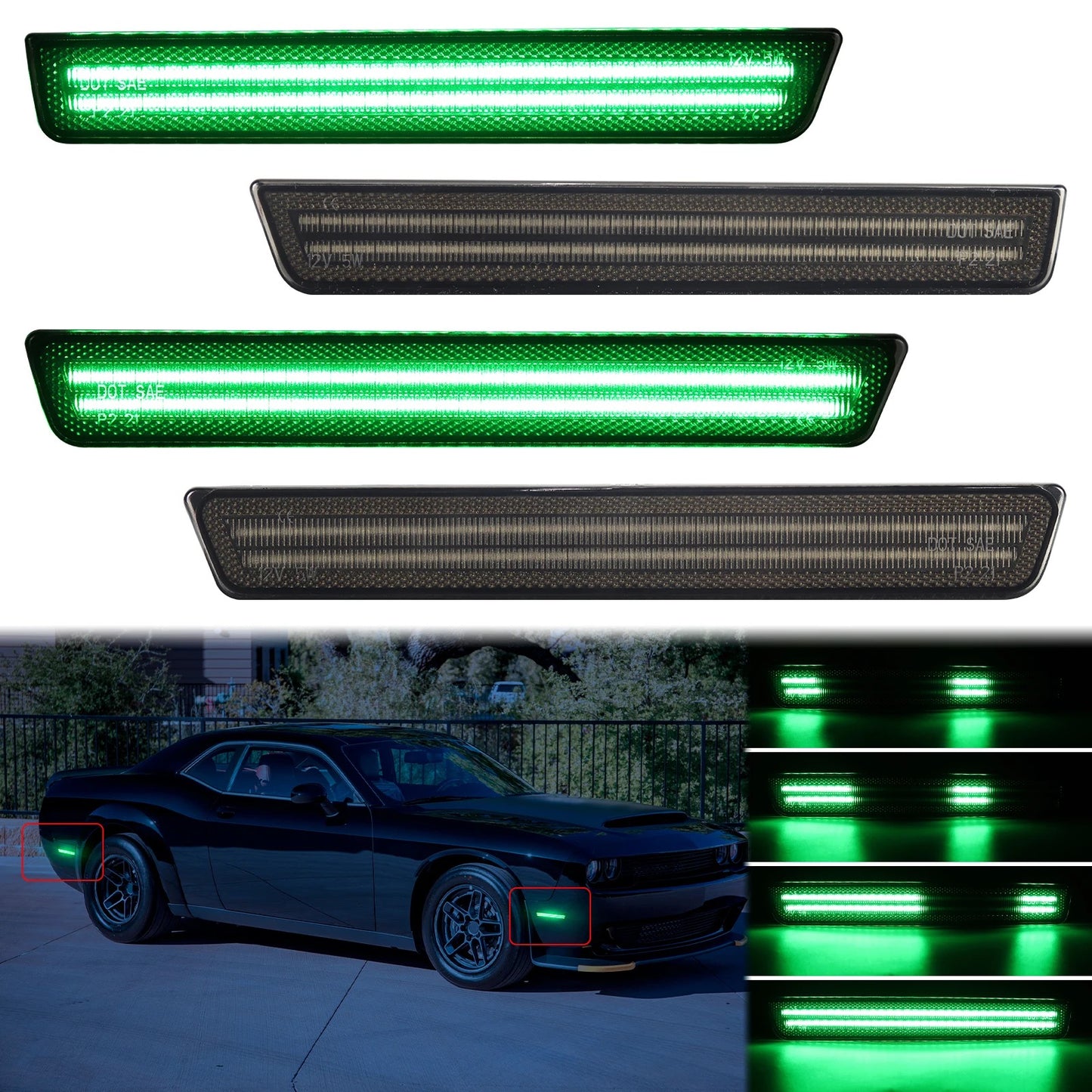OAC V2 15-23 Dodge Challenger Smoked LED Side Marker Lights (Dynamic/Non Dynamic)