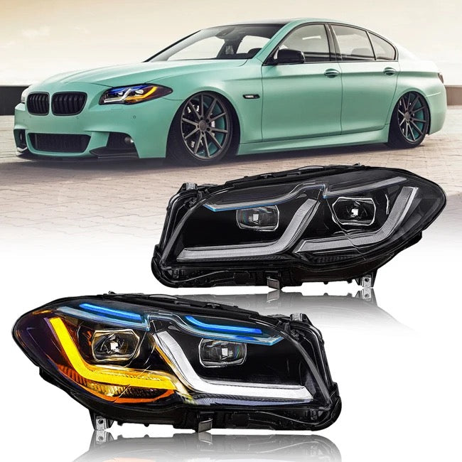 2011-2017 BMW 5-Series Smoked LED Headlights W/ FlashBack Turn Signals F10 F18 M5