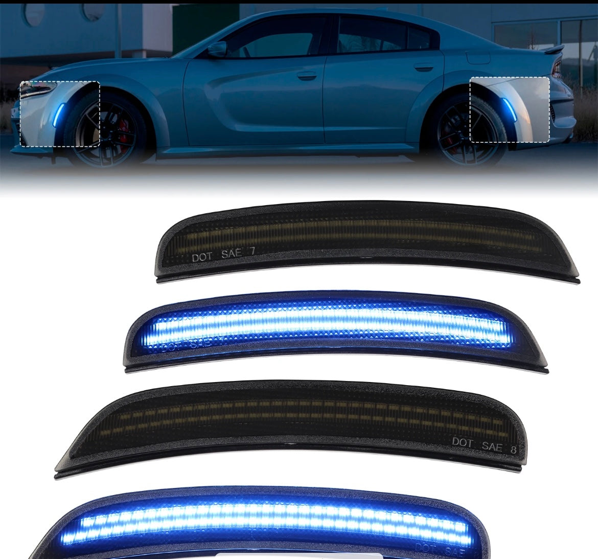 OAC V2 15-23 Dodge Charger Smoked LED Side Marker Lights (Widebody/Non-Widebody)