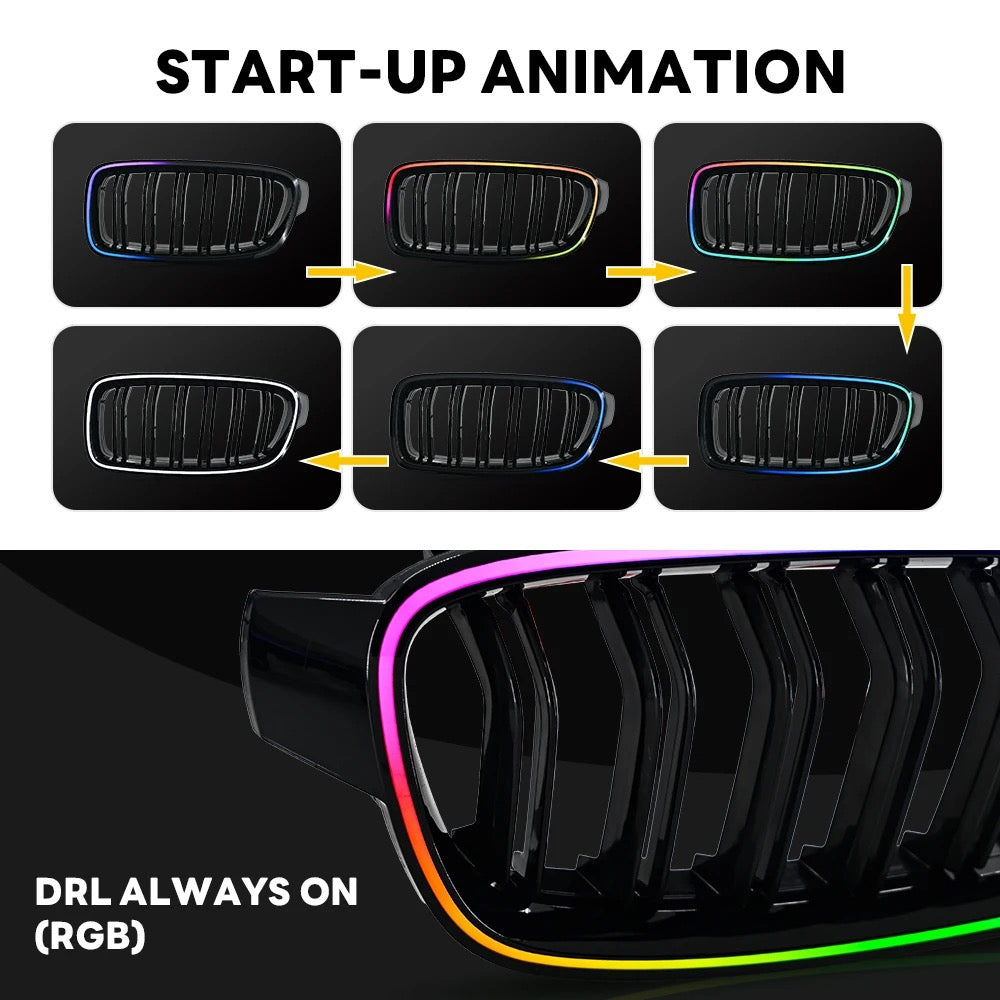 OAC Illuminated RGB Front Grille W/Blacked Out Center For BMW 3-Series F30/F32/F80/F35 M3 335i 340i 328i