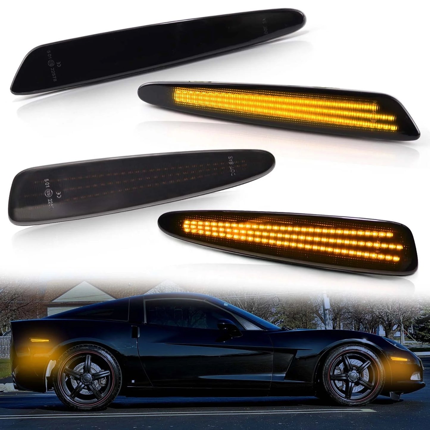 OAC V2 05-13 C6 Corvette Smoked LED Side Marker Lights (Front&Rear)