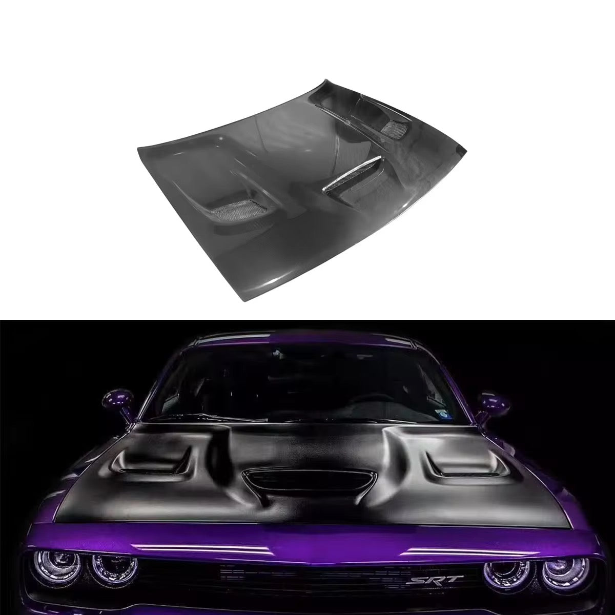 OAC “Hellcat” Style Carbon Fiber Hood for Dodge Challenger SXT/RT/SCAT/Hellcat 2015-2024