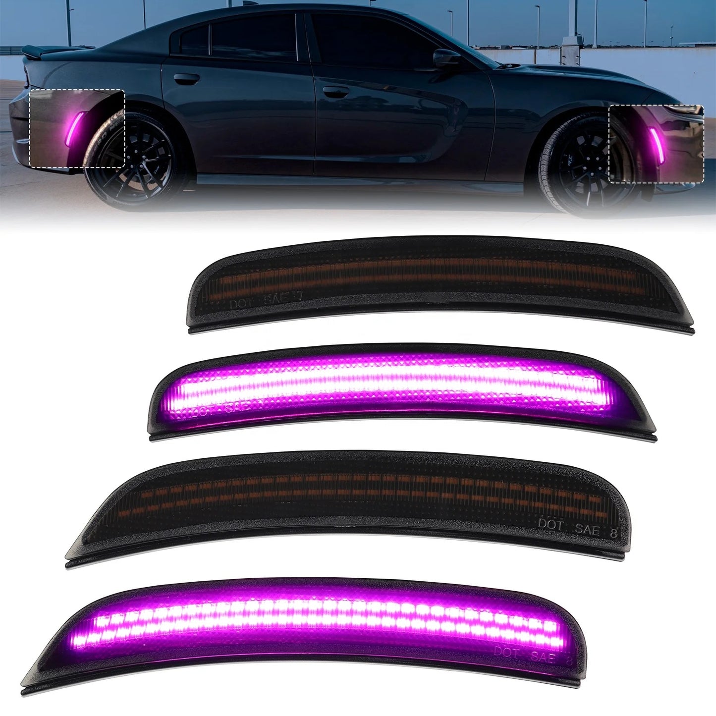 OAC V2 15-23 Dodge Charger Smoked LED Side Marker Lights (Widebody/Non-Widebody)