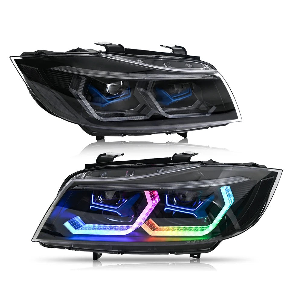 2005-2012 BMW 3-Series E90/E91/320i/330i/335i Laser Style  RGB Smoked Headlights