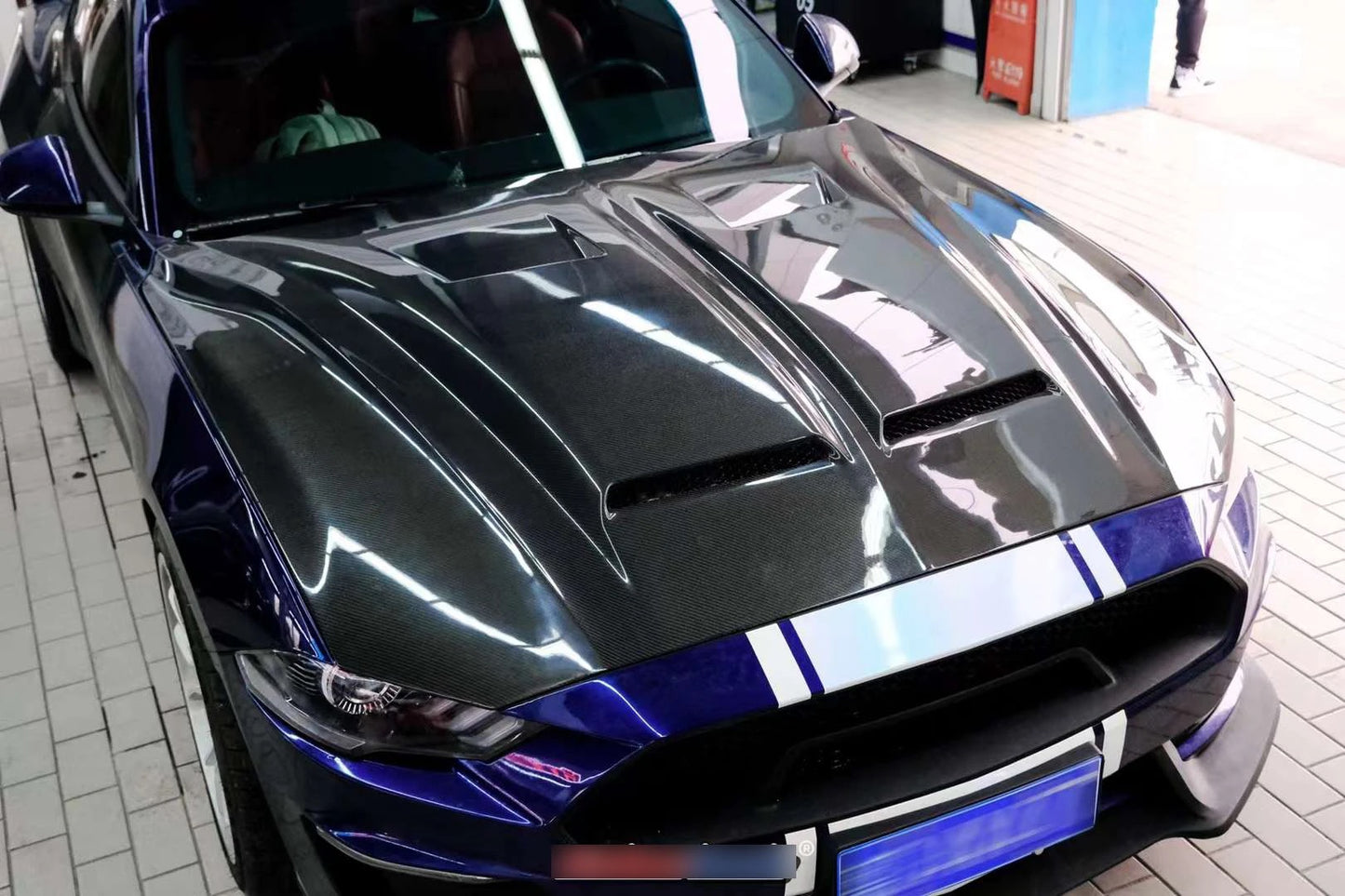 OAC Carbon Fiber Super Snake Hood for 15-23 Ford Mustang (Single/Double Sided)