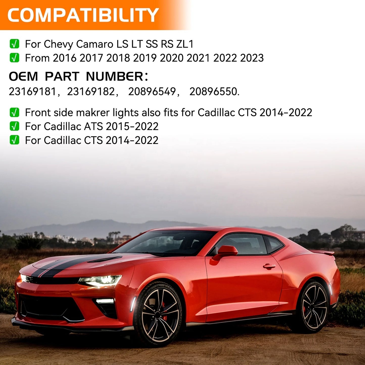 OAC V2 16-23 Camaro Smoked LED Side Marker Lights (Dynamic/Non Dynamic)