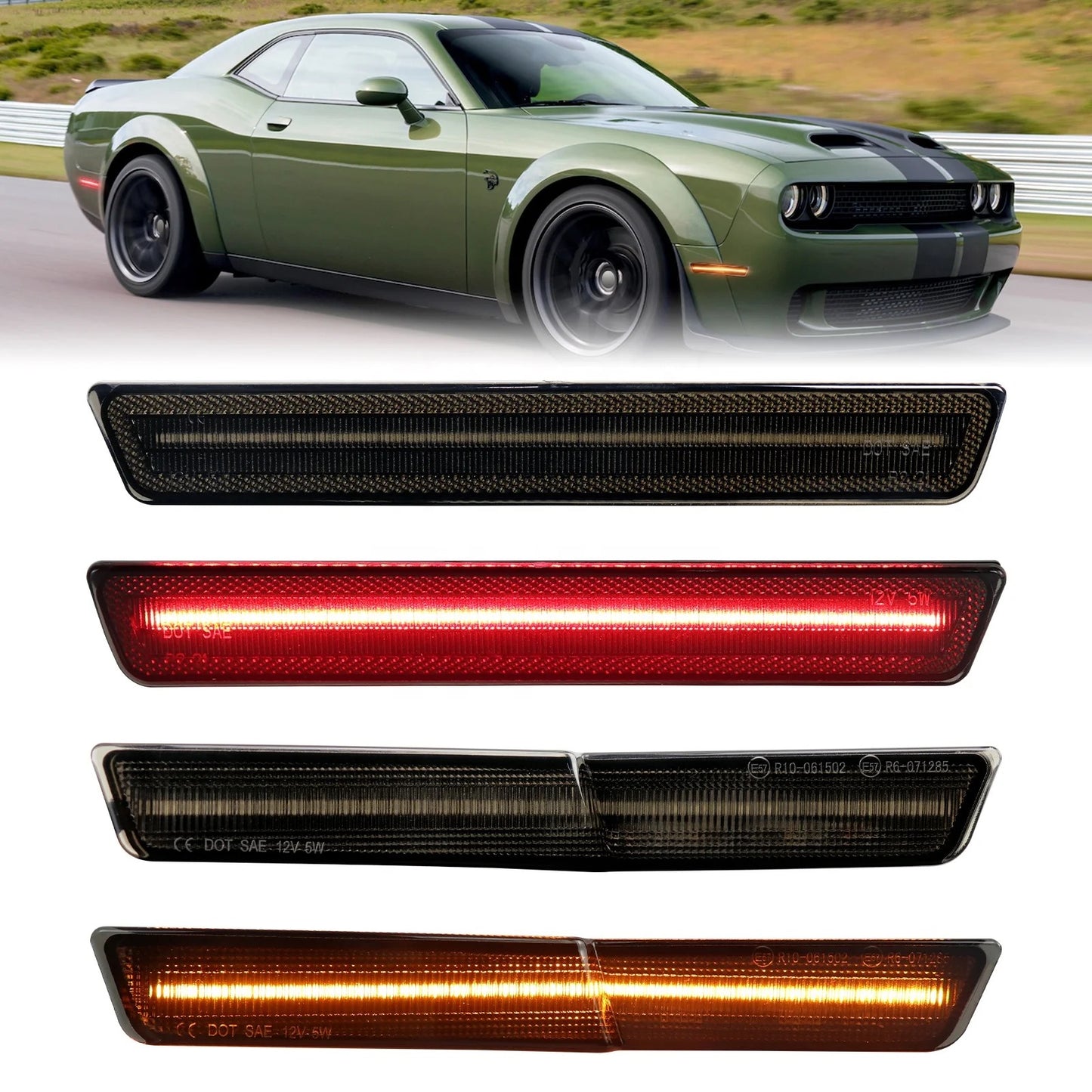 OAC 18-23 Widebody Dodge Challenger Smoked LED Side Markers Lights (Front&Rear)